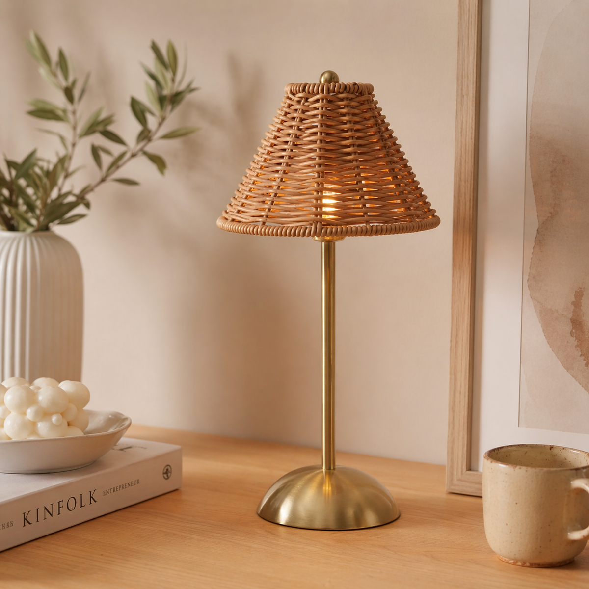 Trådlös bordslampa i bambu – uppladdningsbar och dimbar LED-lampa