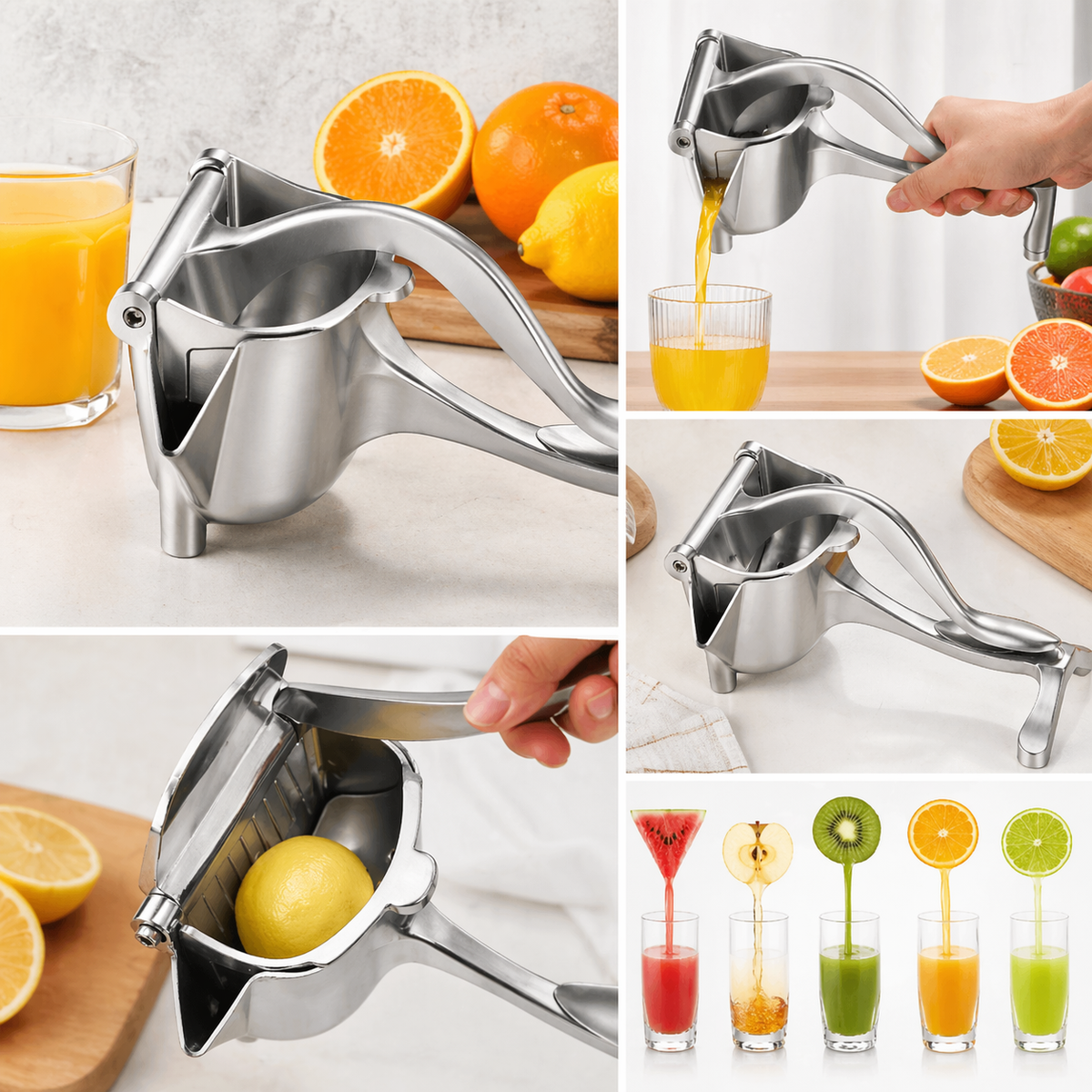 Manuell juicepress i rostfritt stål – fruktpress för citrus och färsk juice