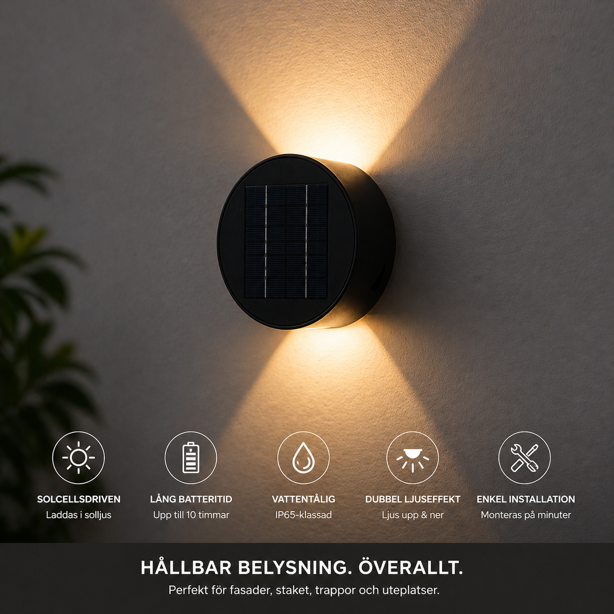 Solcellsvägglampor med rörelsesensor och 360° rotation – 2-pack