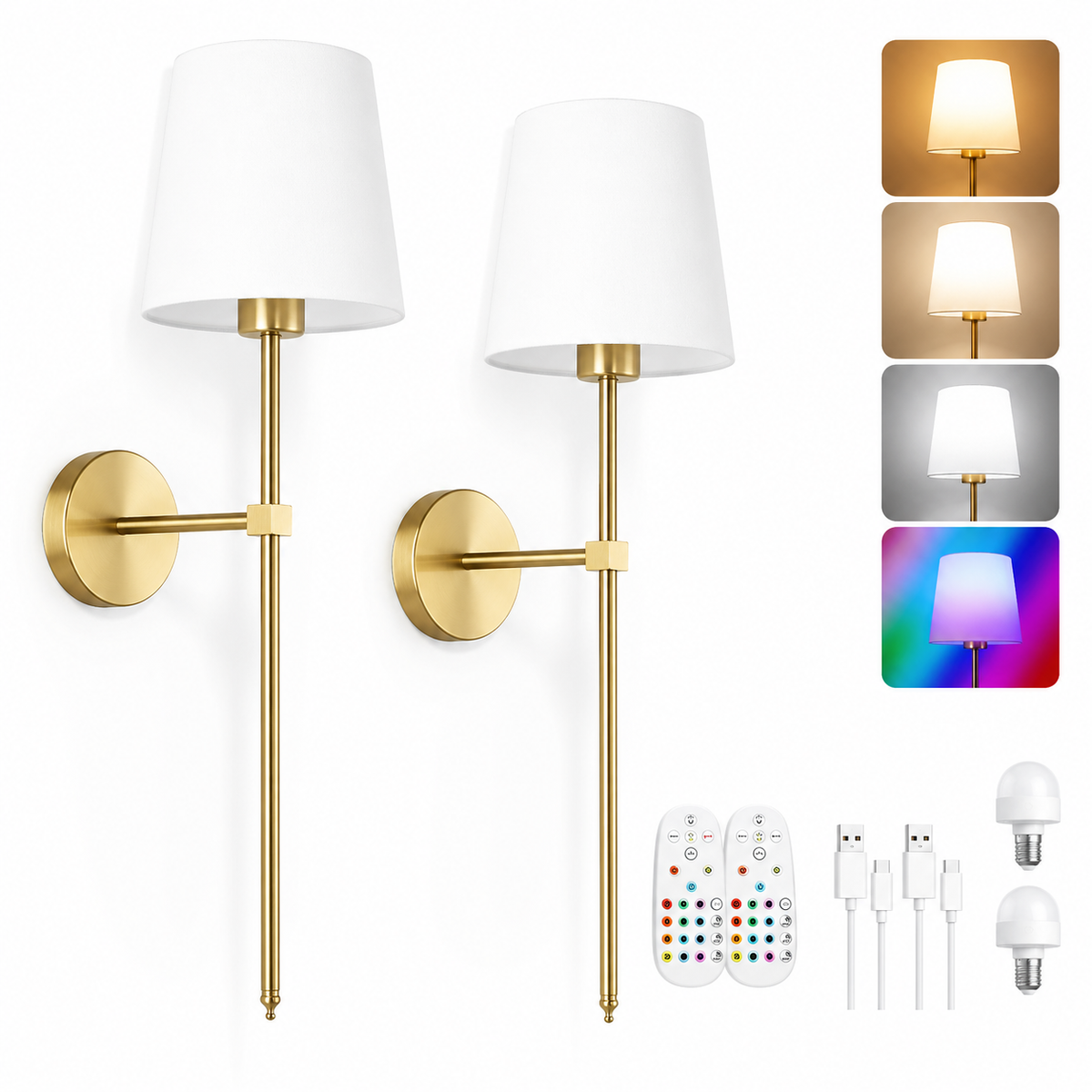 Dimbar vägglampa med linneskärm – slank design i guld eller svart