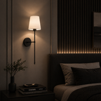 Dimbar vägglampa med linneskärm – slank design i guld eller svart