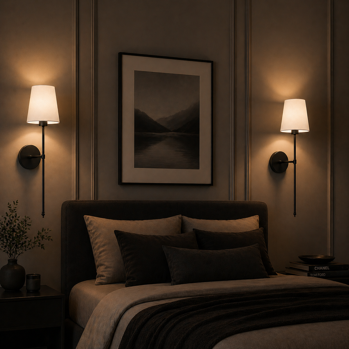Dimbar vägglampa med linneskärm – slank design i guld eller svart