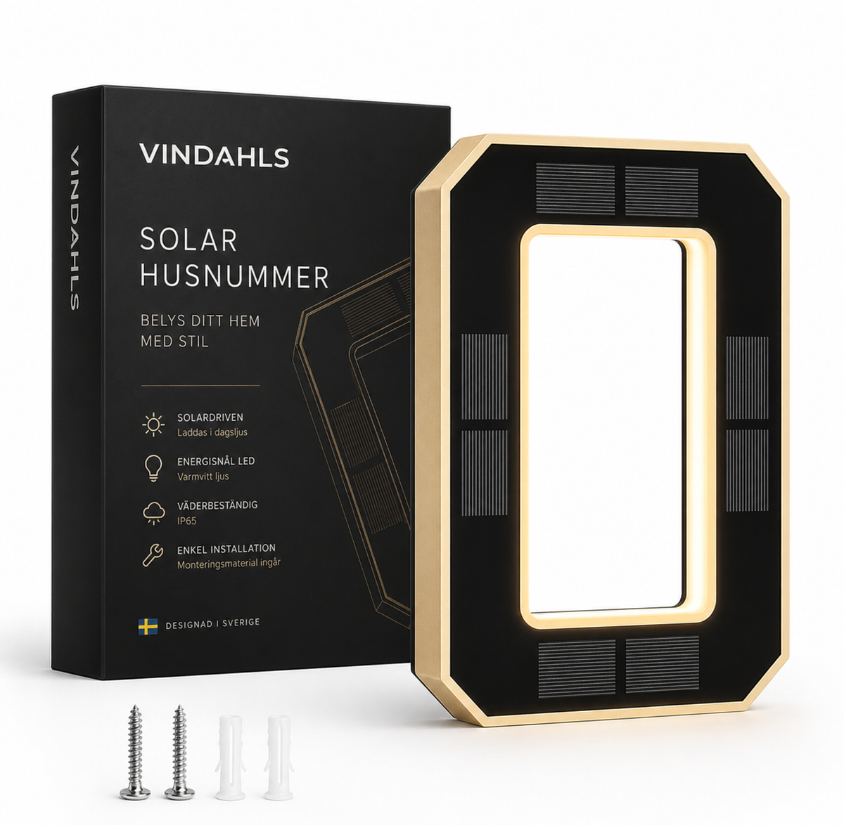 Solcellsdrivna LED-husnummer – belyst husnummer för fasad och entré