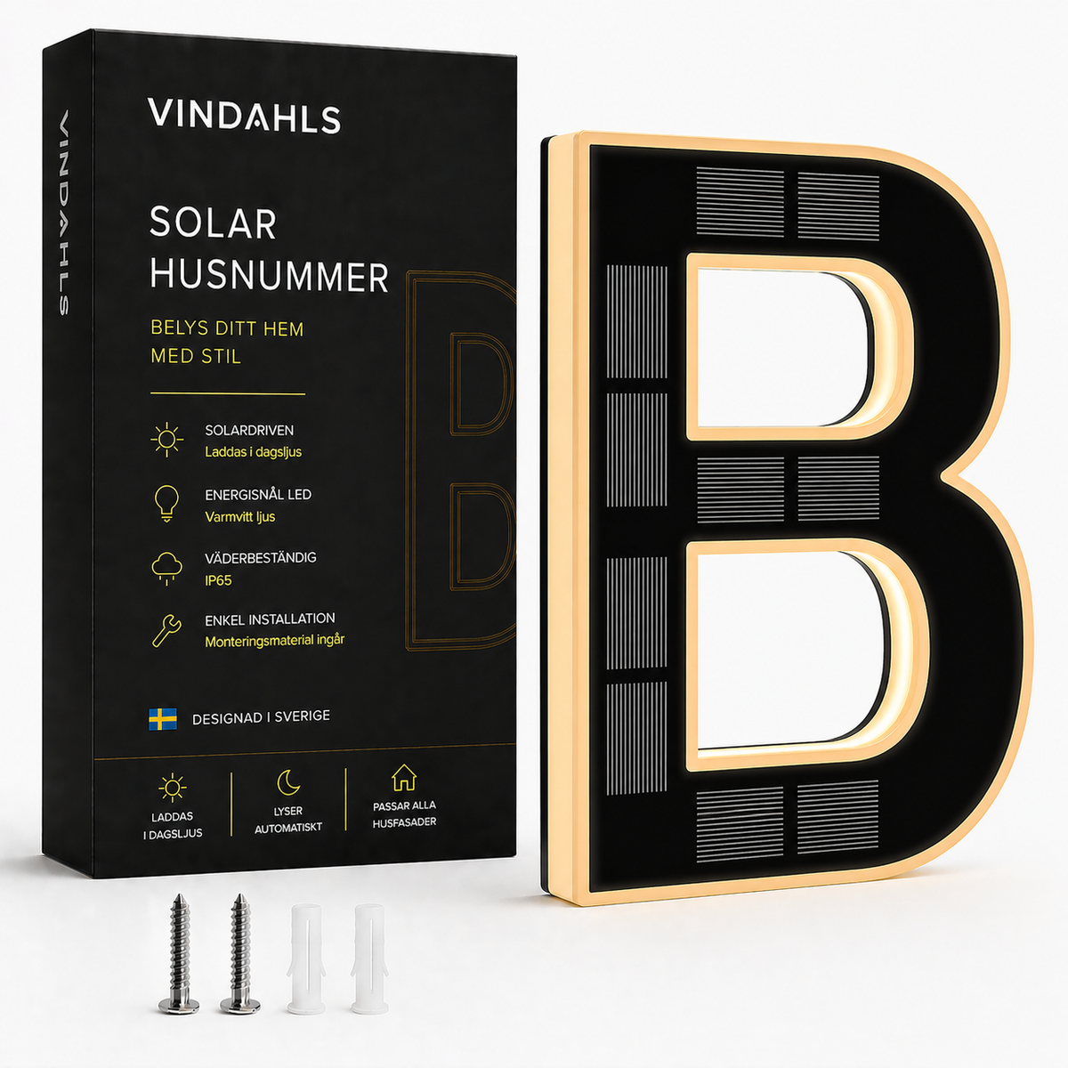 Solcellsdrivna LED-husnummer – belyst husnummer för fasad och entré