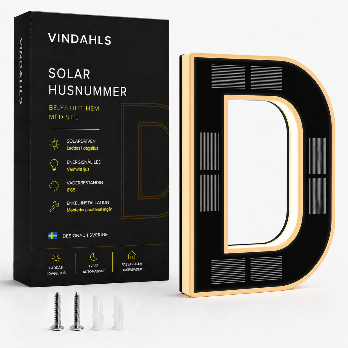 Solcellsdrivna LED-husnummer – belyst husnummer för fasad och entré