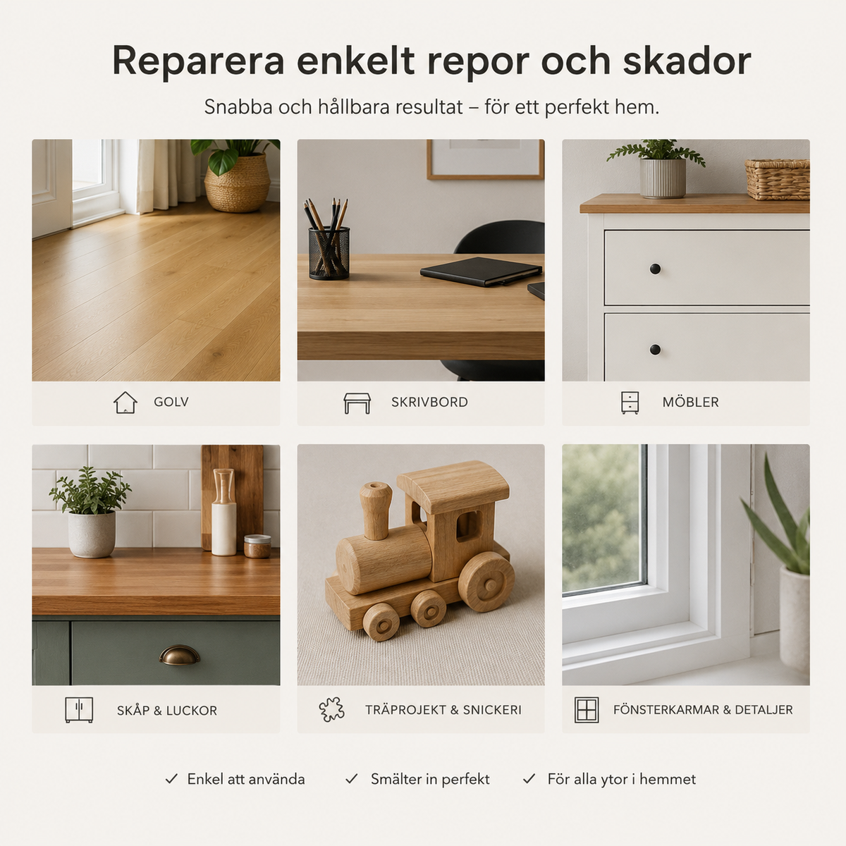 Reparationskit för trägolv och laminat – 11 vaxstift för repor och skador