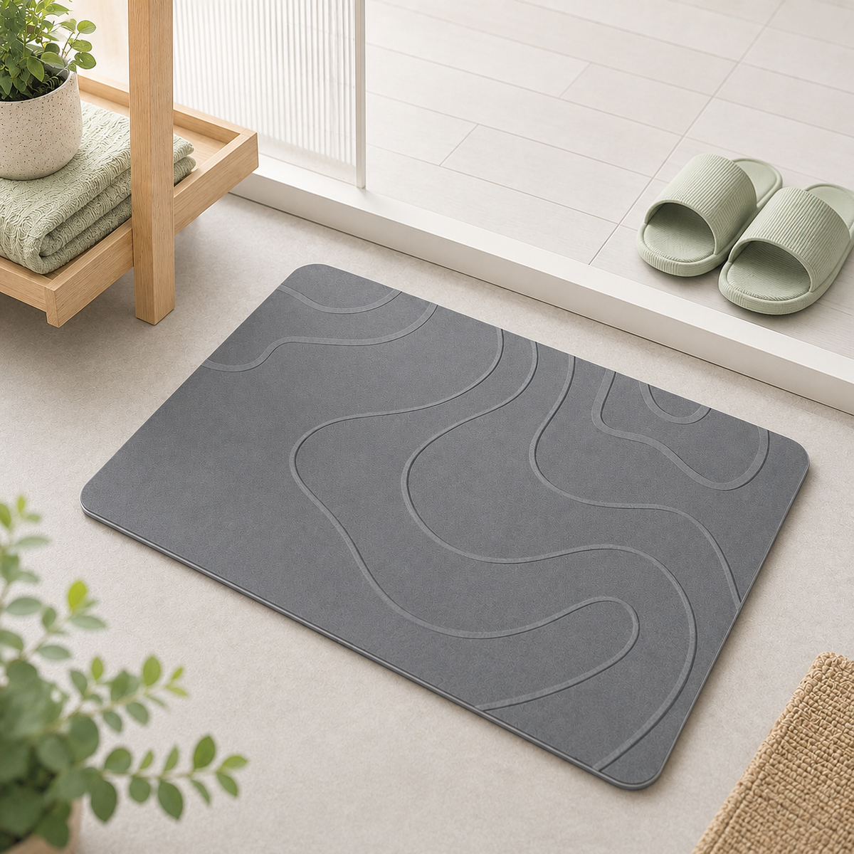 Vattenabsorberande badrumsmatta med stenlook – halkskyddad undersida 40 × 60 cm