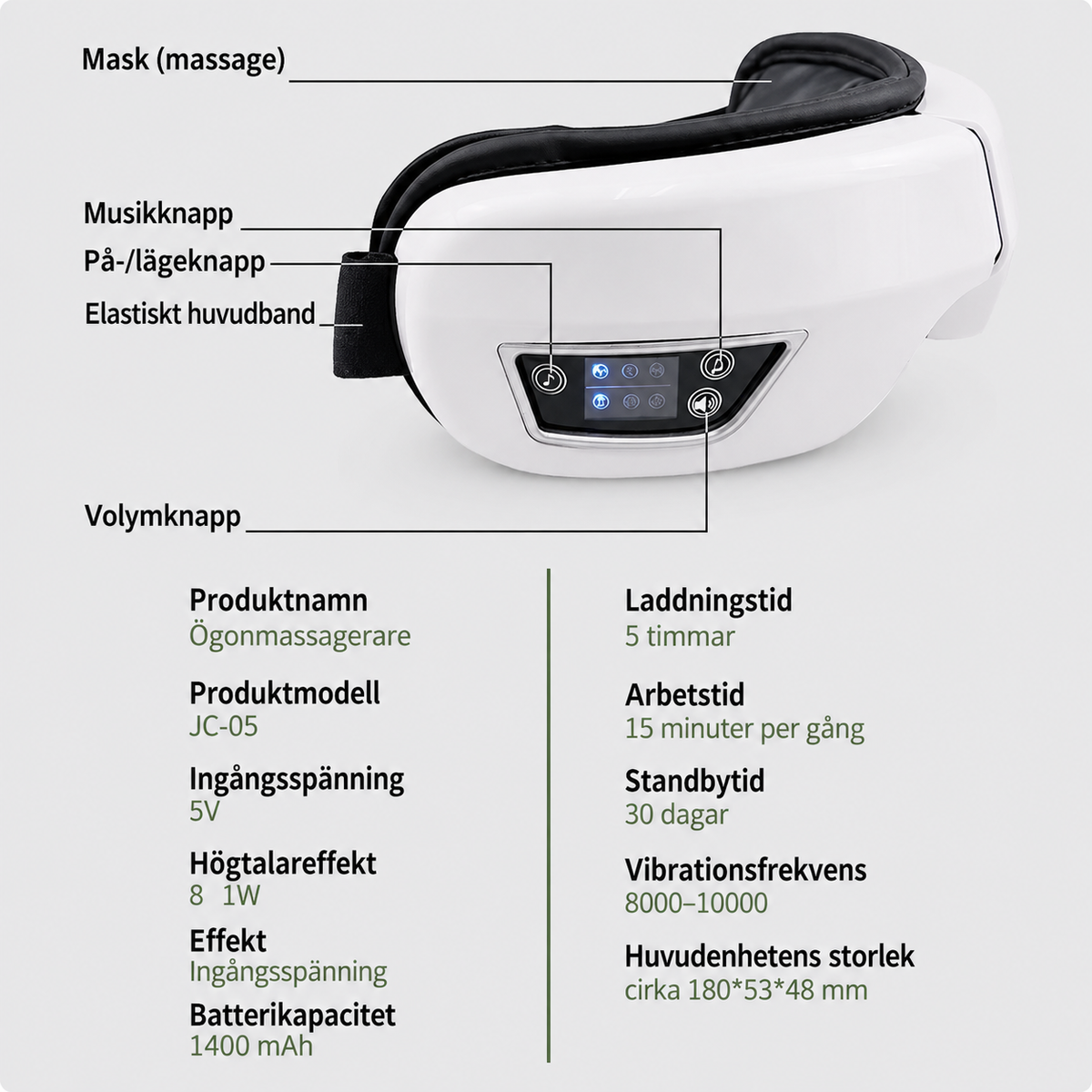 Ögonmassage med Lufttryck & Bluetooth | För migrän