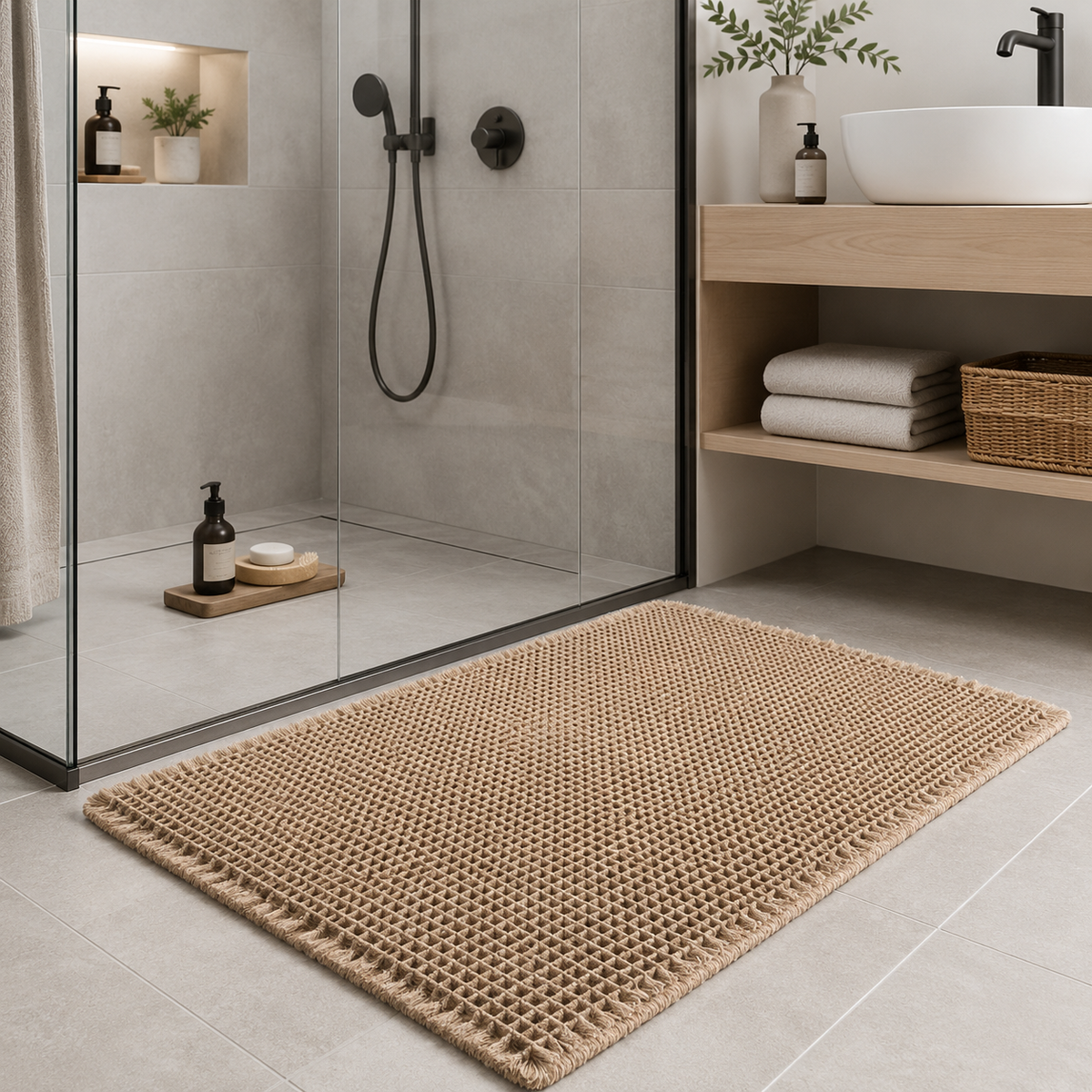 Mjuk absorberande badrumsmatta med halkfri undersida – 46 × 77 cm