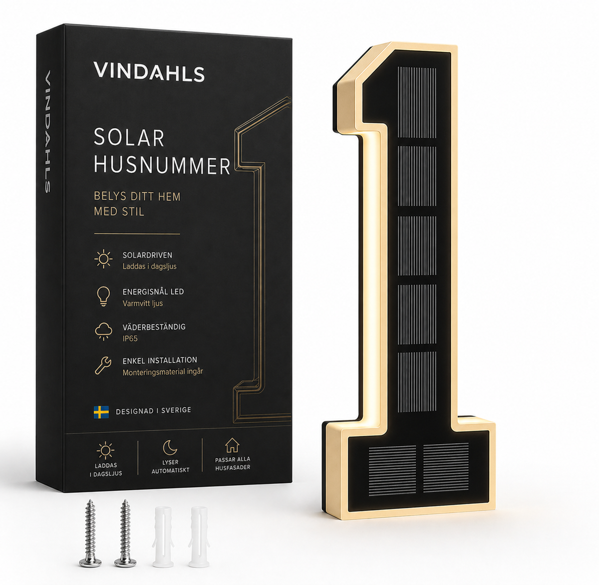 Solcellsdrivna LED-husnummer – belyst husnummer för fasad och entré
