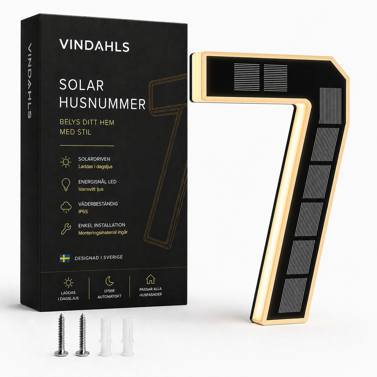Solcellsdrivna LED-husnummer – belyst husnummer för fasad och entré