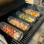 Rullande grillkorg med lock – 2-pack för grönsaker, kött och mindre råvaror