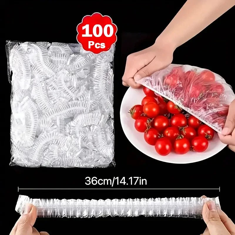 Förpackning med 100 genomskinliga skålskydd och angiven bredd 36 cm