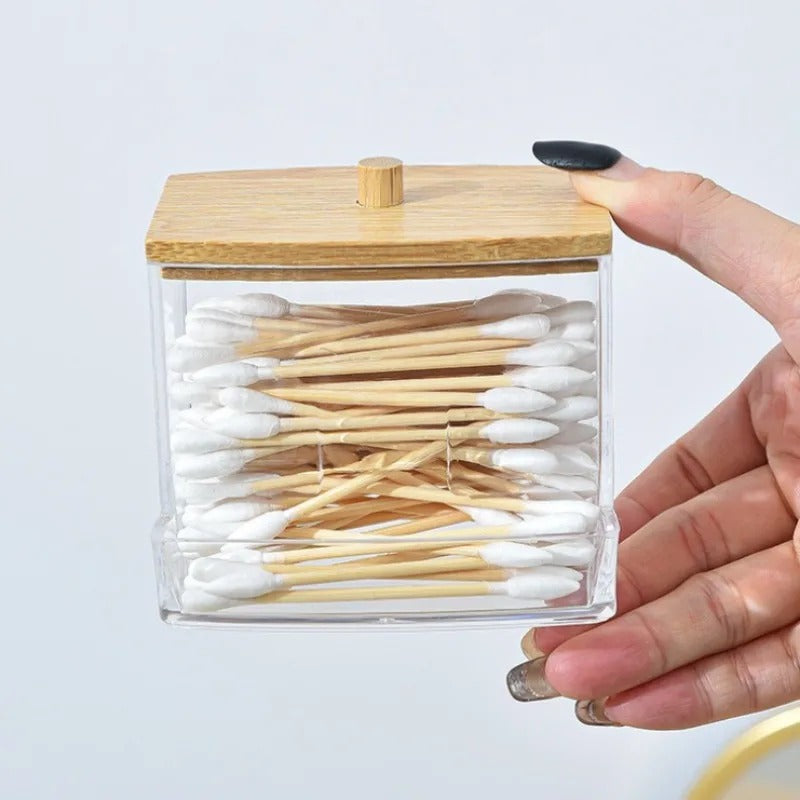Kompakt transparent förvaringsbox med bambulock