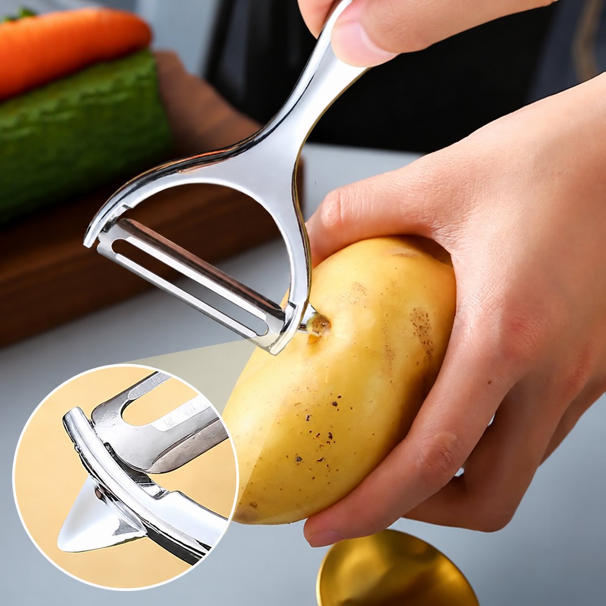 Y-formad skalare som används på en potatis