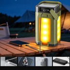 Campinglykta med solpanel och laddningsanslutning