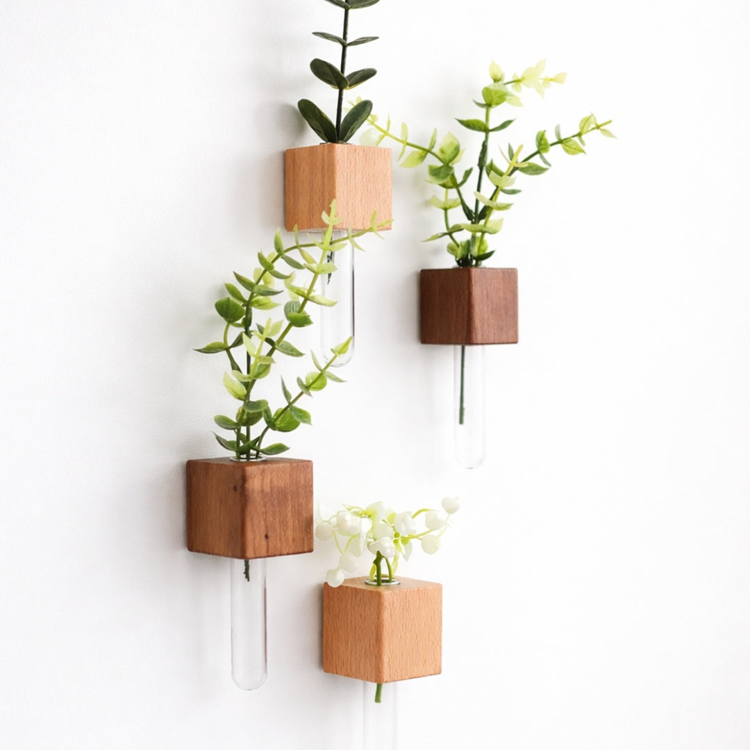 Magnetiska minivasar i trä och glas – dekorativa kylskåpsmagneter för blommor