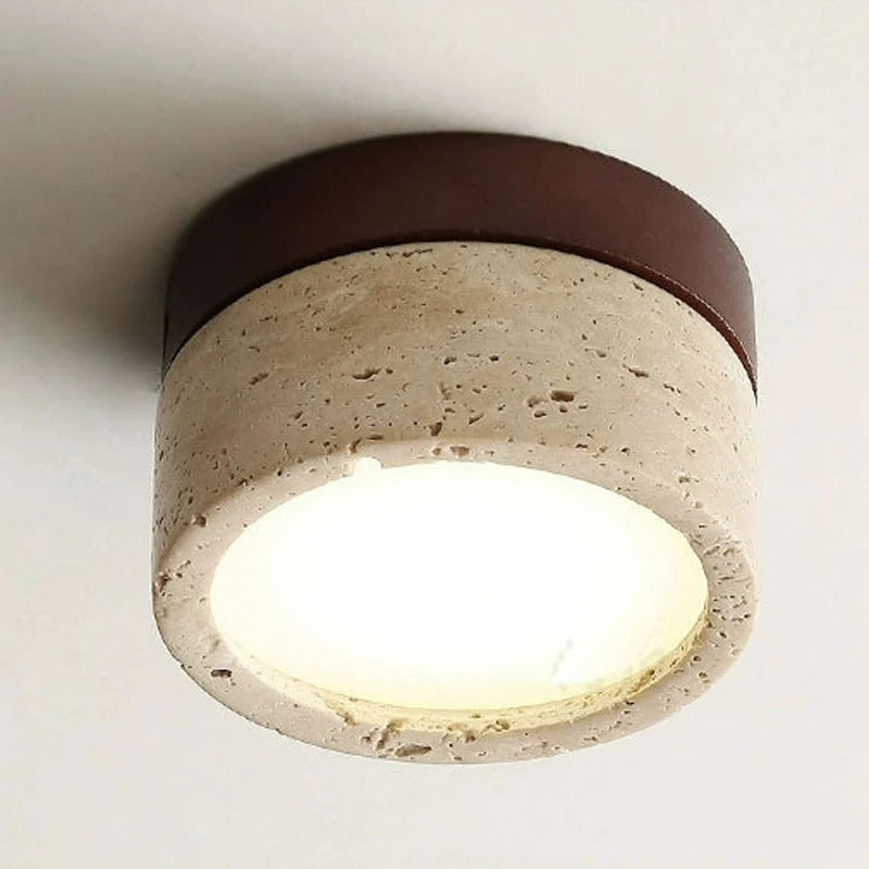 LED-taklampa med stenstruktur och valnötsfärgad bas